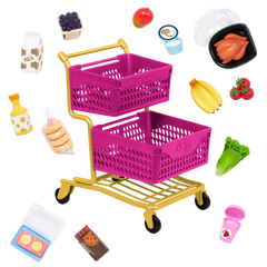 OUR GENERATION DELUXE ACCESSORY SET GROCERY DAY SHOPPING CART WITH GROCERIES