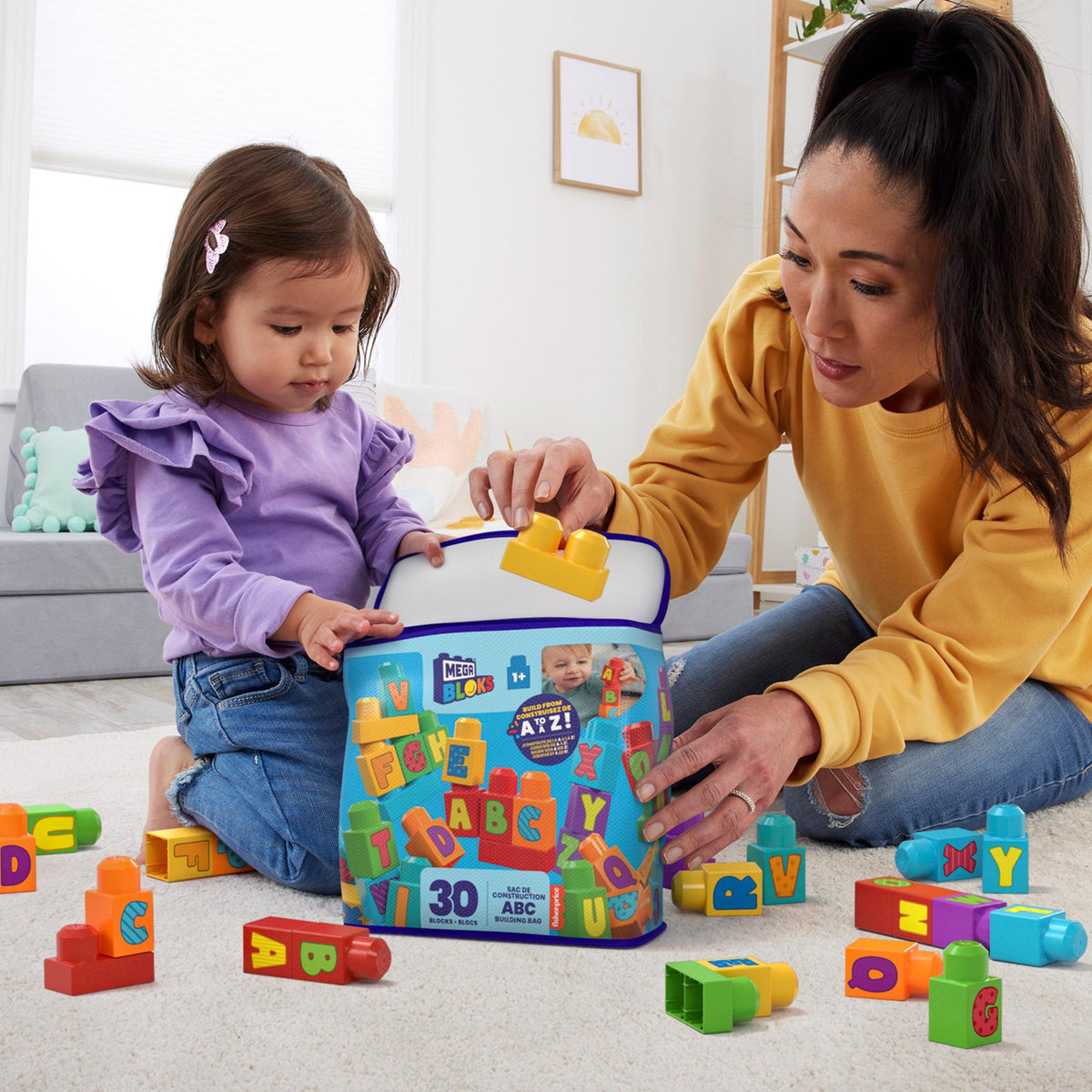 MEGA Bloks ABC Building Bag Block Toy With Storage (30 Pieces) For Toddler