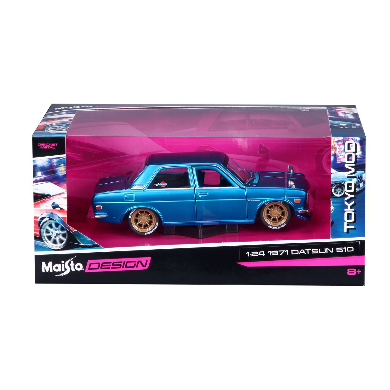 Maisto Design Tokyo Mod 1:24 1971 Datsun 510 Blue – Toyworld NZ