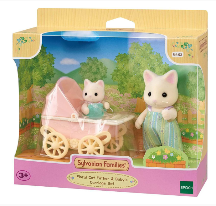Sylvanian Floral Cat Father Baby's Carriage Set - Main Image