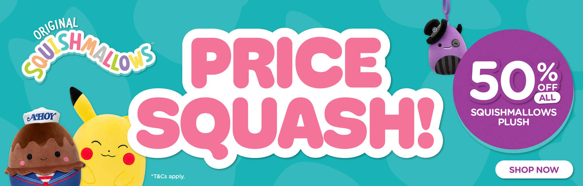 Toyworld Squishmallows sale homepage banner.