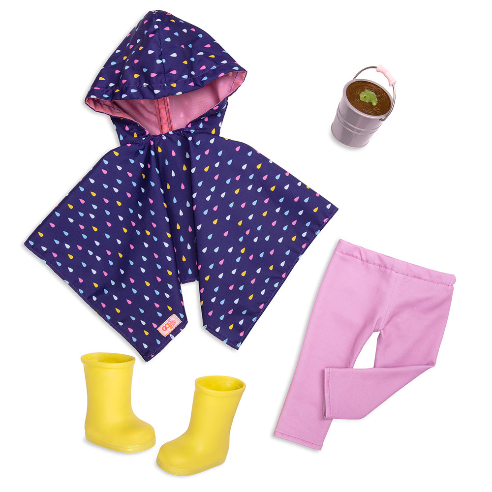 OUR GENERATION REGULAR OUTFIT PUDDLES OF FUN RAINCOAT & BOOTS OUTFIT