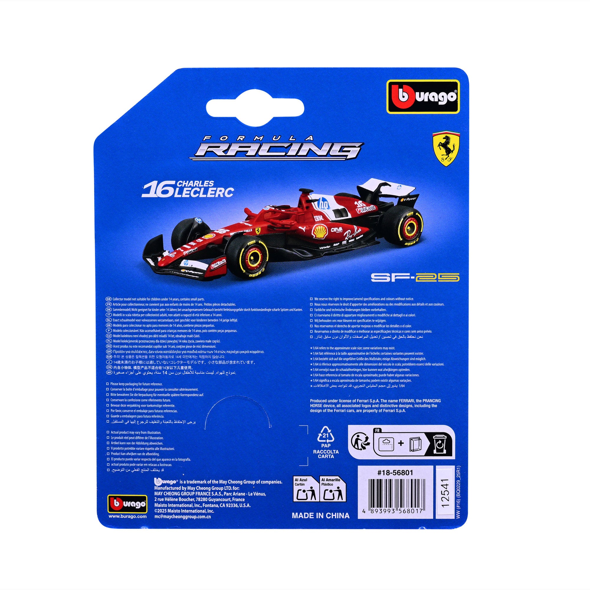 Bburago 1:64 F1 Formula 1 2025 #16 Leclerc