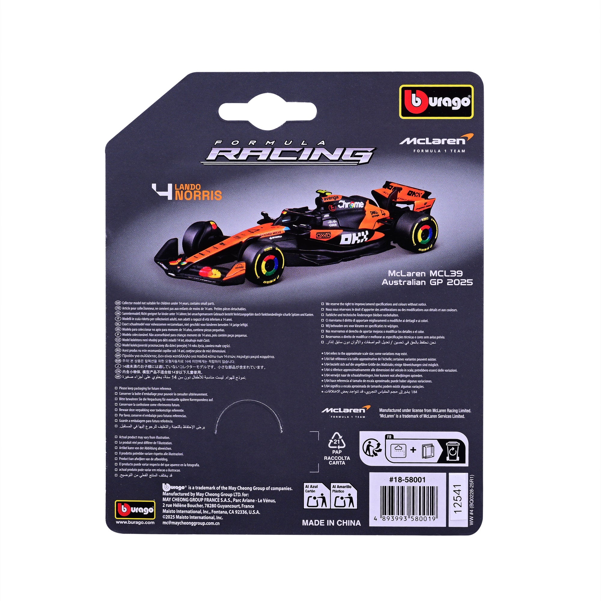 Bburago 1:64 F1 Formula 1 2025 #4 Norris