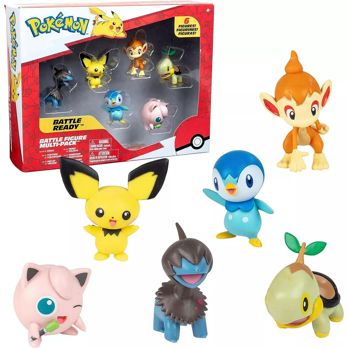 Pokemon Battle Figure Multi-Pack – 6 Pack: 2 Inch Pichu, Deino, Jigglypuff, Turtwig, Piplup And Chimchar