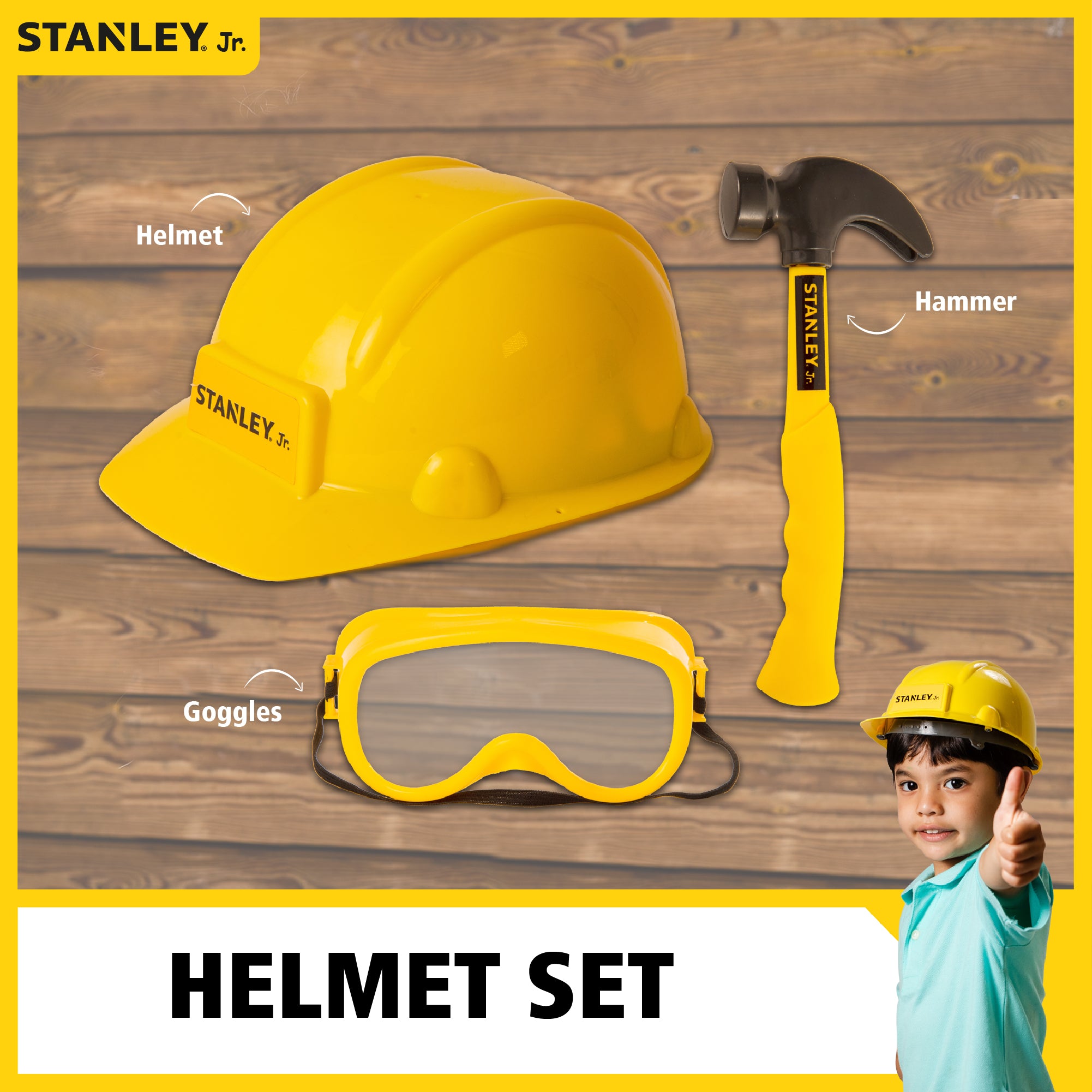 Stanley Jr. 3 Piece Tool Set Helmet, Safety Goggles & Hammer