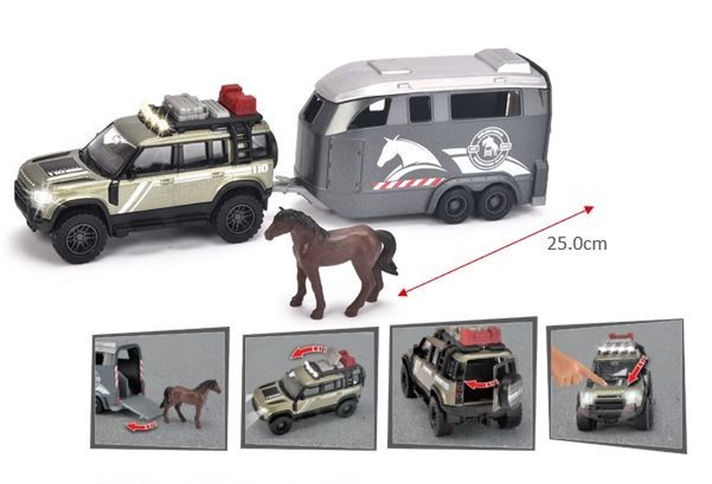 Majorette Grand Series 1:38 Land Rover Defender 110 With Horse Trailer