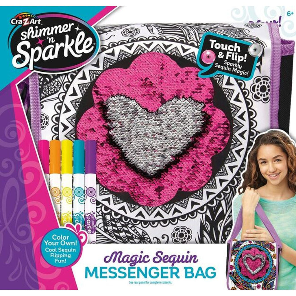 CRA-Z-ART SHIMMER 'N SPARKLE COLOUR YOUR OWN MAGIC SEQUIN MESSENGER BAG ASSORTED STYLES