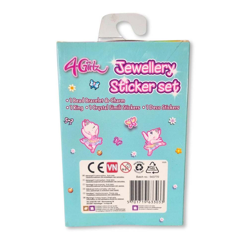 Back packaging of the 4Girlz Stick-on Jewellery, Bracelet & ring Set