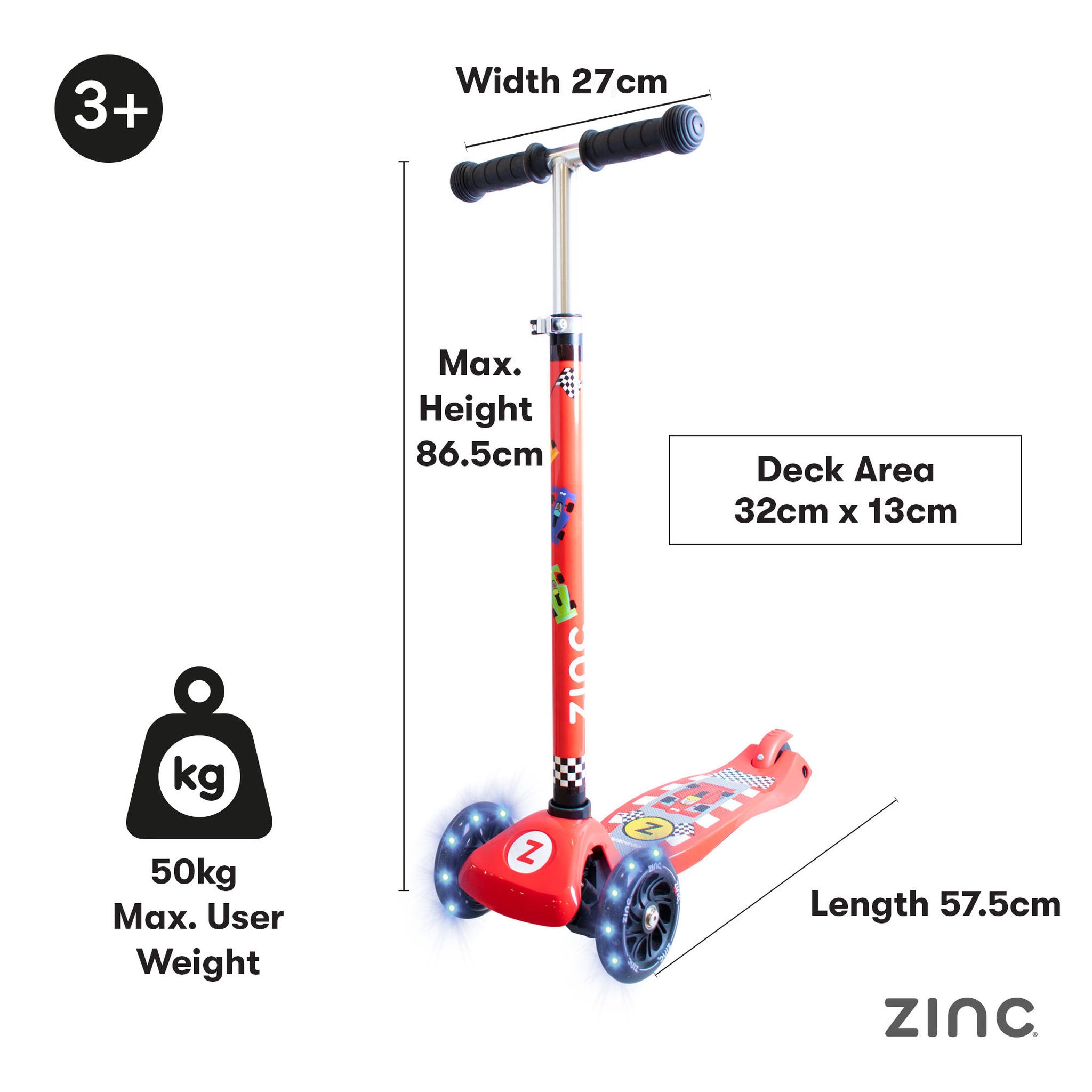 Zinc Motion Explorer 3 Wheel Scooter Race Car