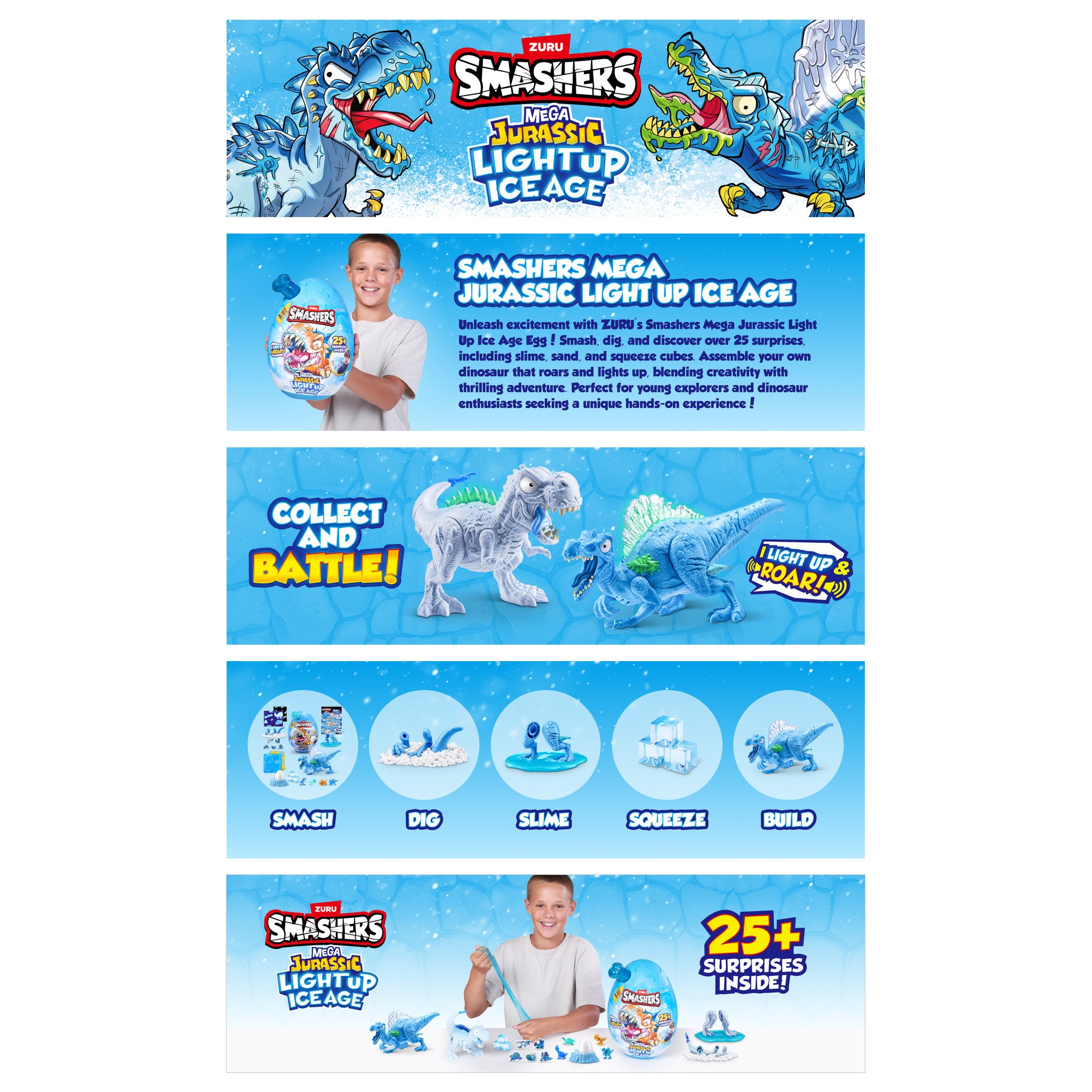 ZURU Smashers Mega Jurassic Light Up Ice Age Egg Series 1 Assorted Styles