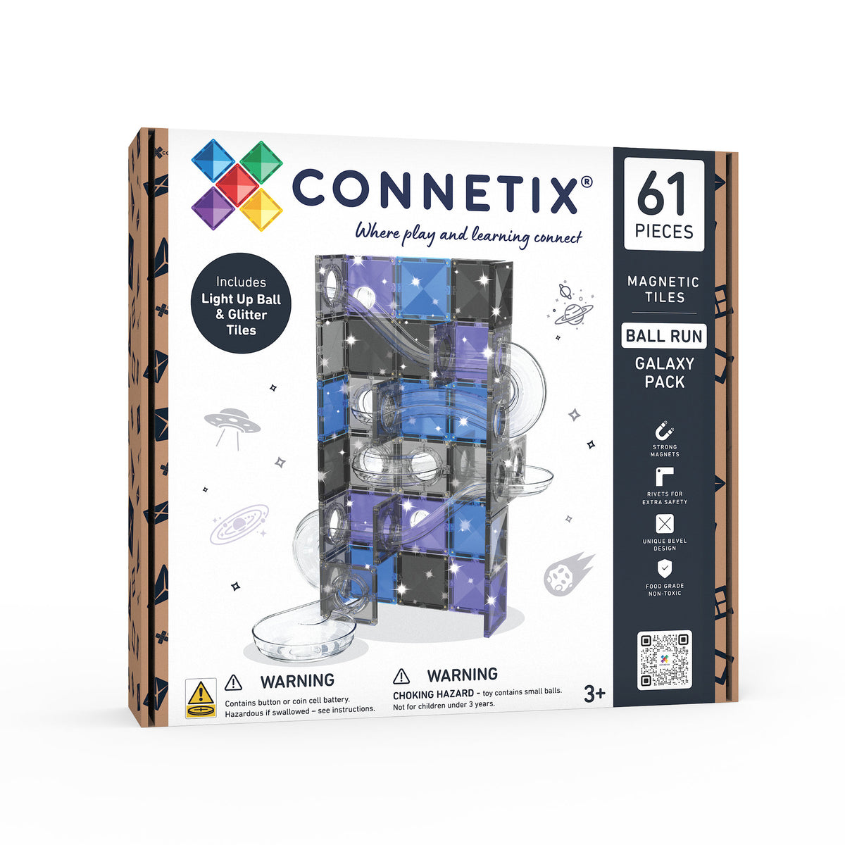CONNETIX Magnetic Tiles 61 Piece - Ball Run Galaxy Pack