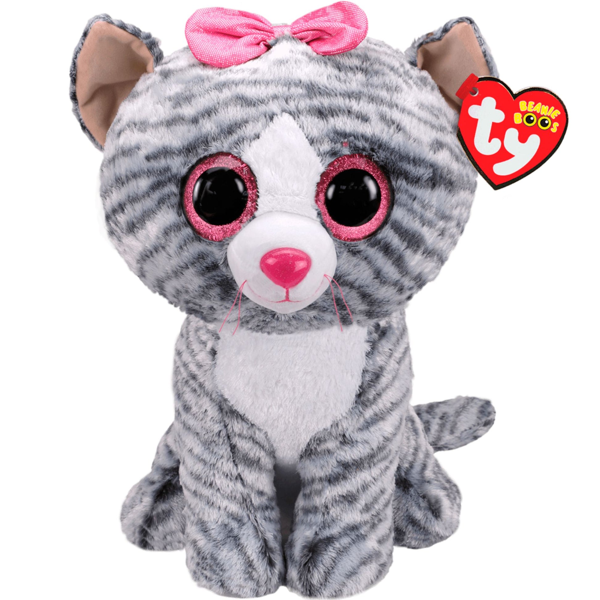 Ty Beanie Boo Large - Kiki Grey Striped Cat - Toyworld NZ