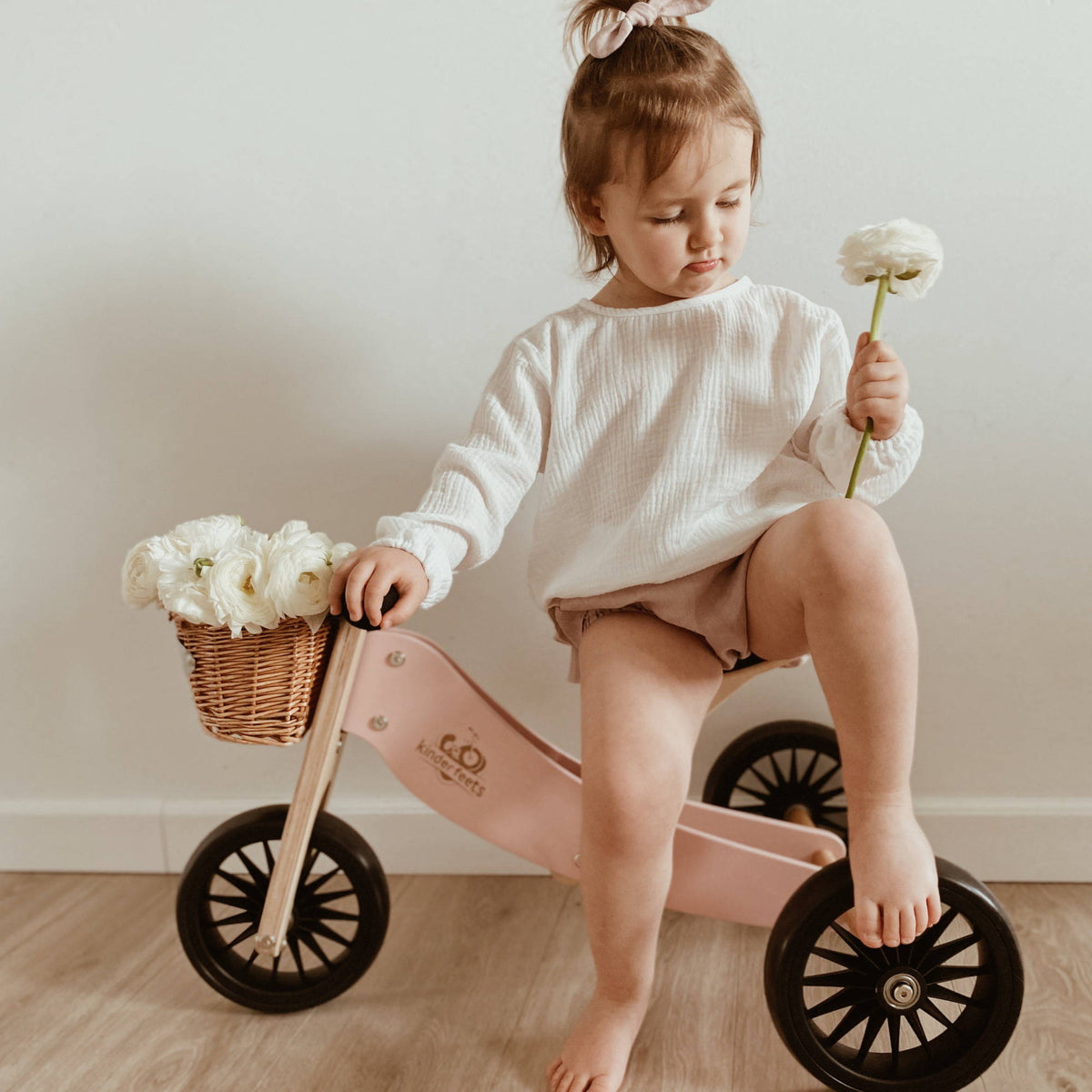Kinderfeets Tiny Tot Plus Wooden Trike Rose Pink - Toyworld NZ