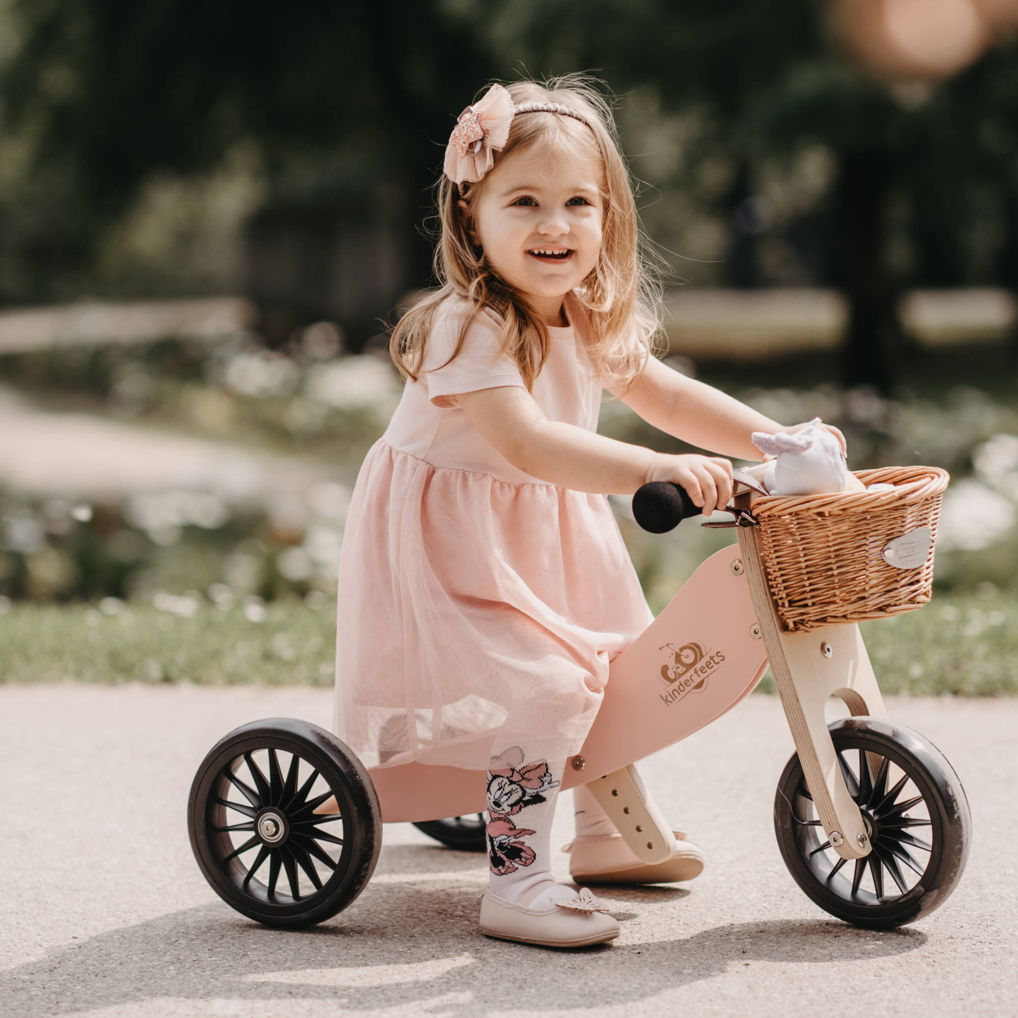 Kinderfeets Tiny Tot Plus Wooden Trike Rose Pink - Toyworld NZ