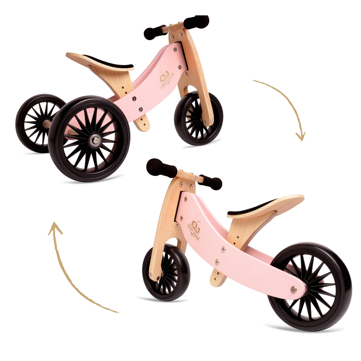 Kinderfeets Tiny Tot Plus Wooden Trike Rose Pink - Toyworld NZ