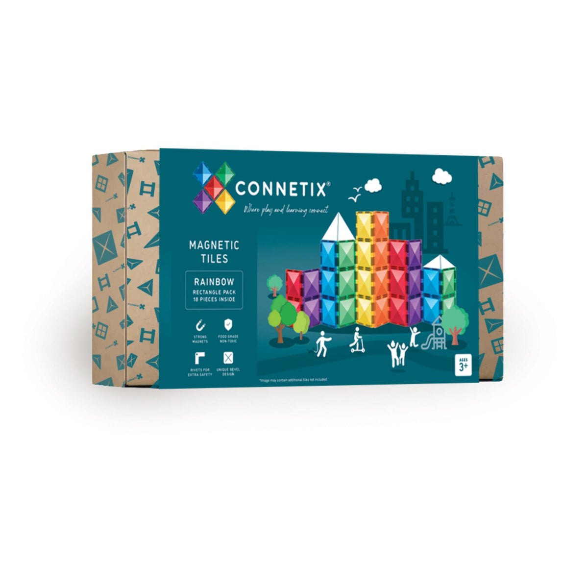 CONNETIX Magnetic Tiles 18 Piece - Rainbow Rectangle Pack - Toyworld NZ