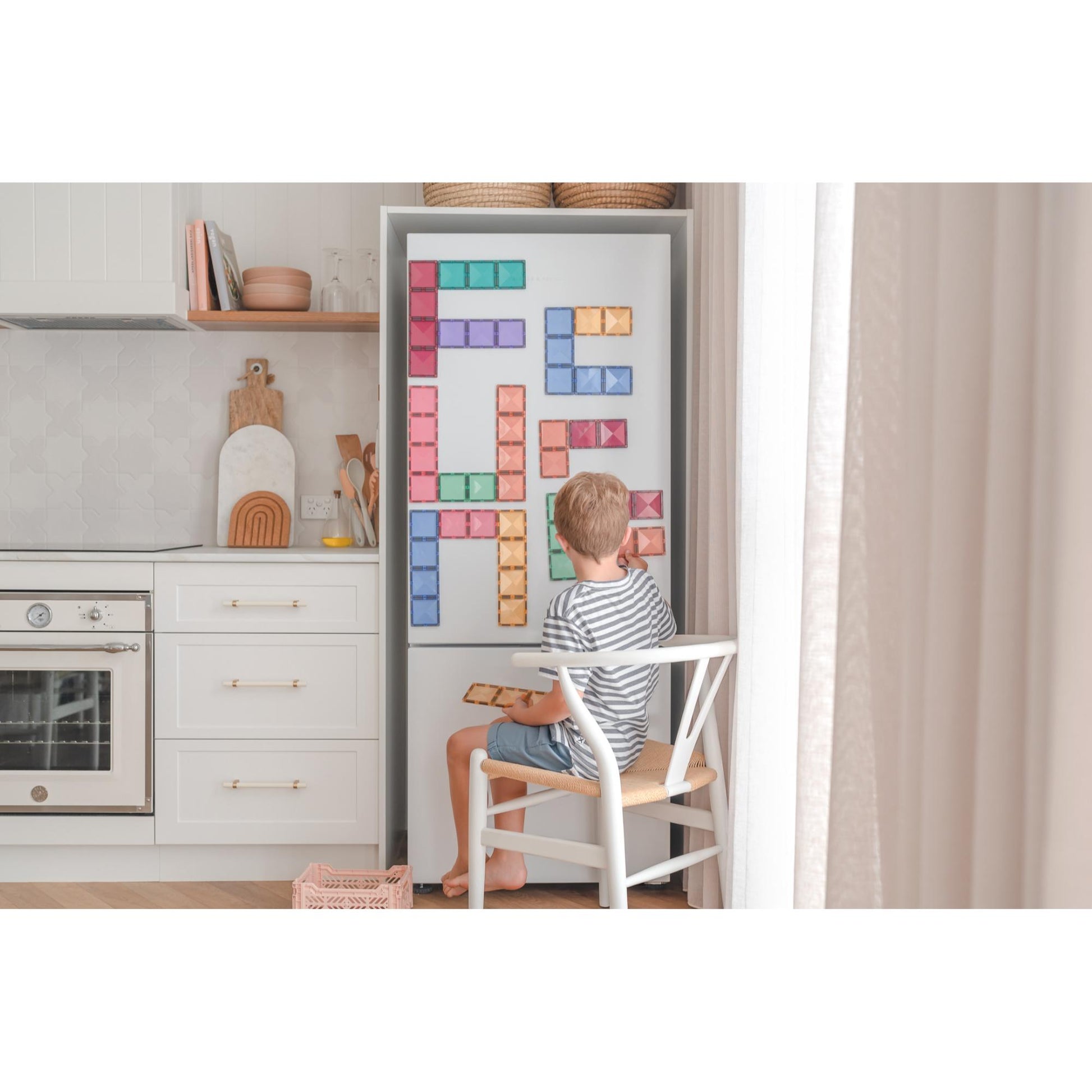 CONNETIX Magnetic Tiles 24 Piece Pastel Rectangle Pack on fridge