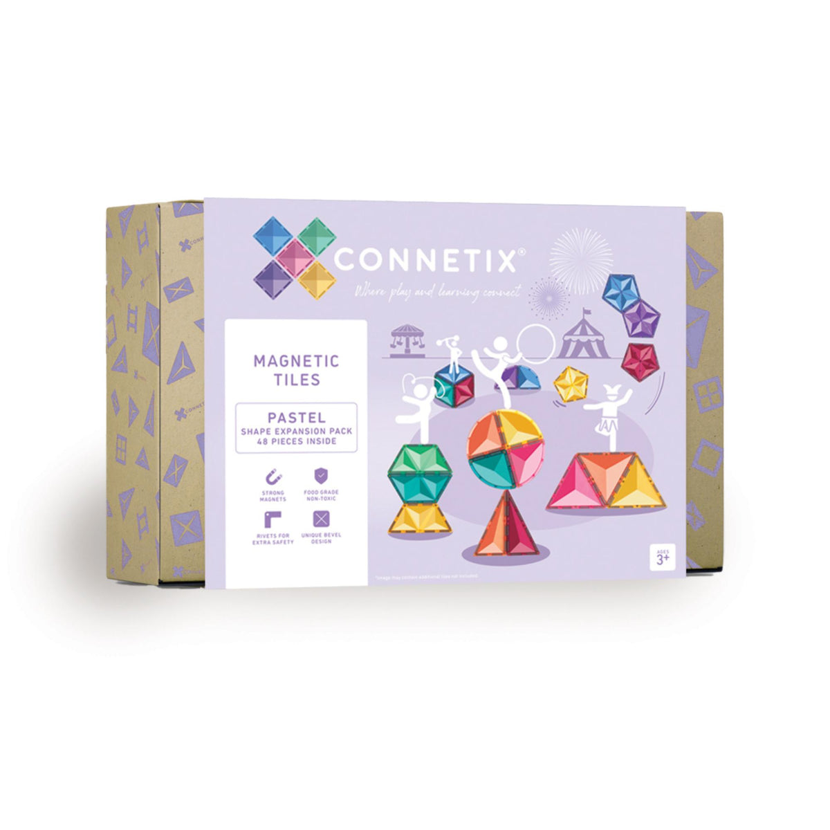 CONNETIX Magnetic Tiles 48 Piece - Pastel Shape Expansion Pack - Toyworld NZ