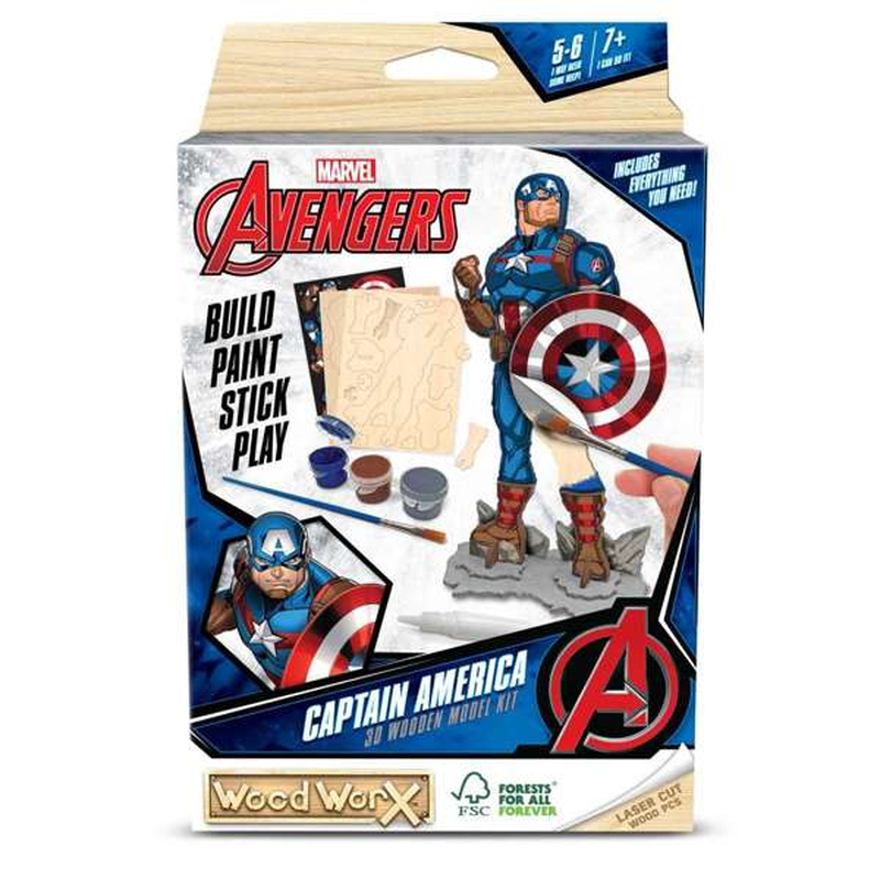 Colorific Wood Worx Marvel Avengers Captain America 3D Wooden Model Kit