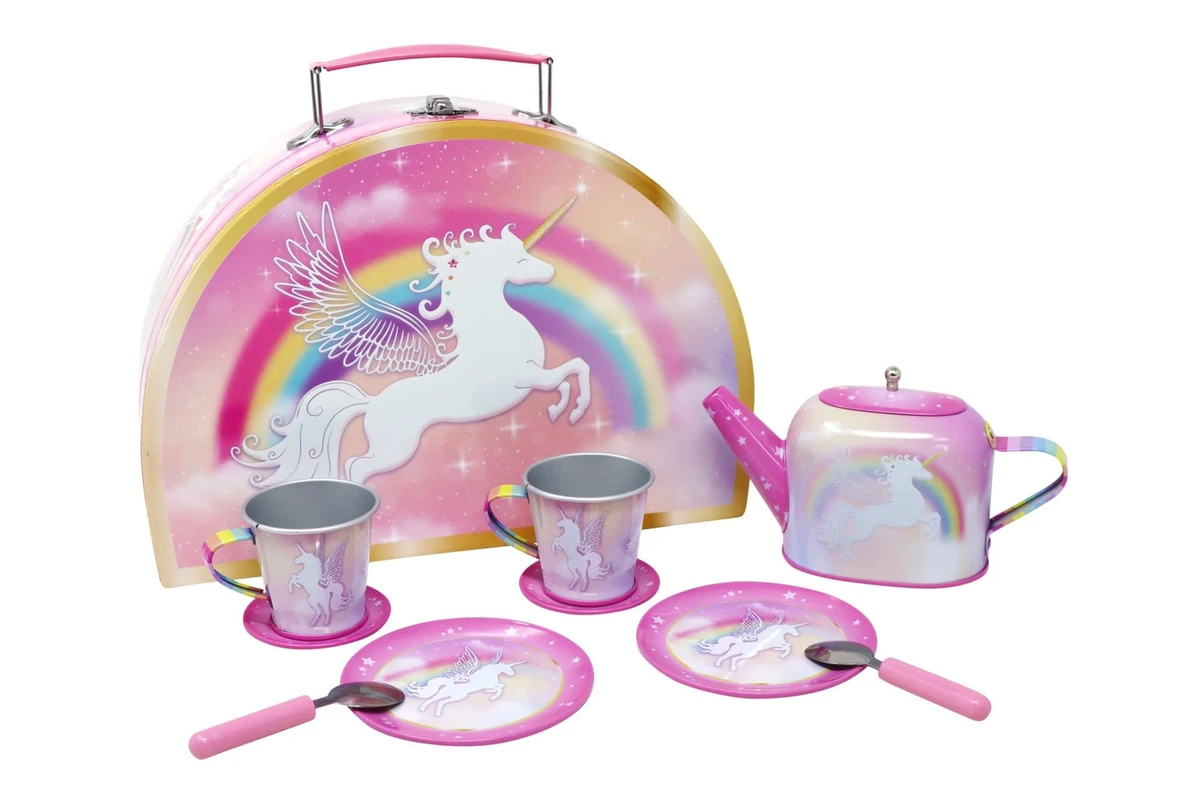 Pink Poppy Unicorn Dreamer 9 Piece Tin Tea Set In Carry Case