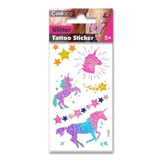 TEMP TATTOO GLITTERY STAR & UNICORN