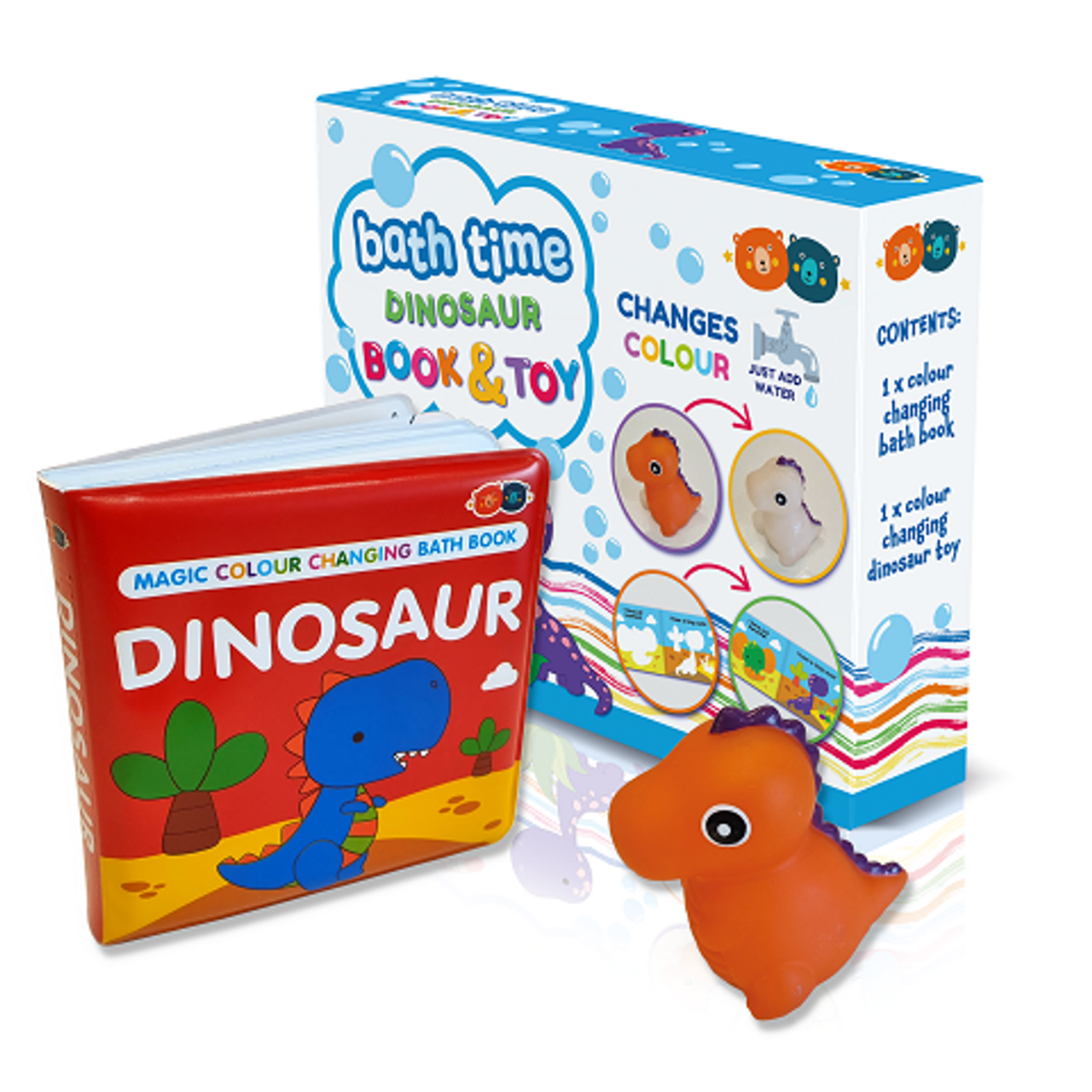 Buddy And Barney Magic Colour Changing Bath Book & Toy - Dinosaur