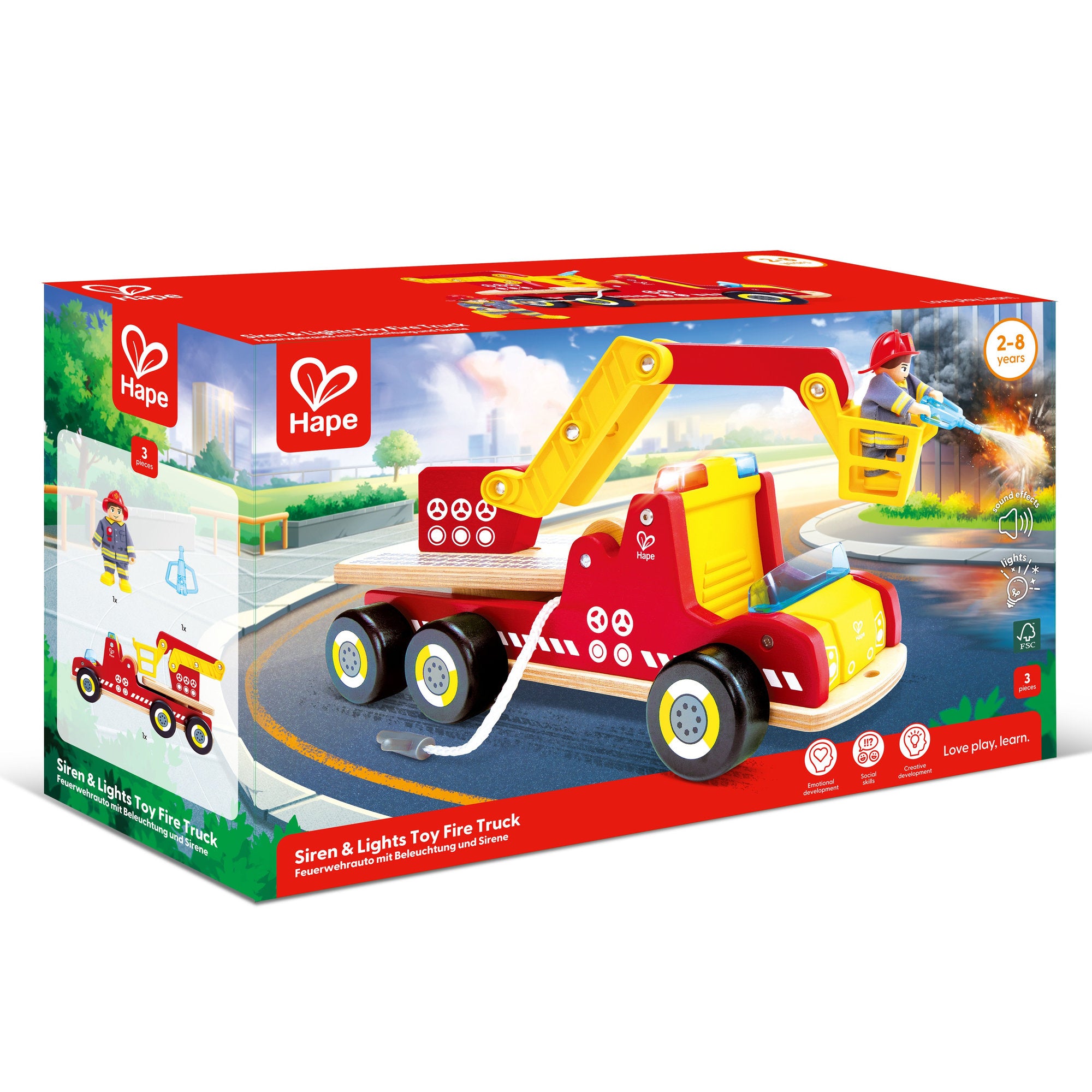 Hape Siren & Lights Toy Fire Truck