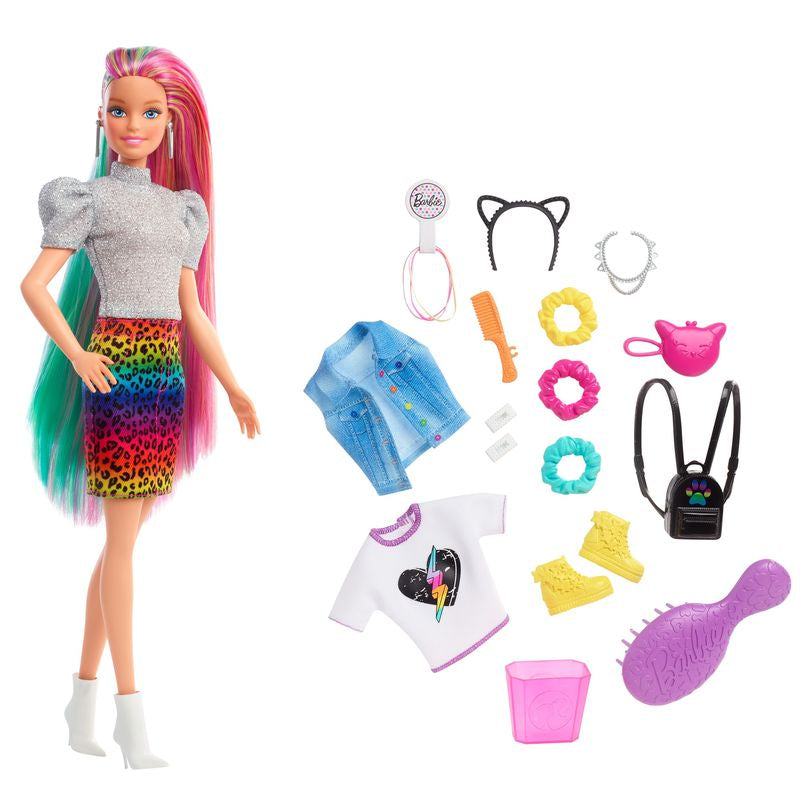 Barbie Leopard Rainbow Hair Doll Rainbow Skirt