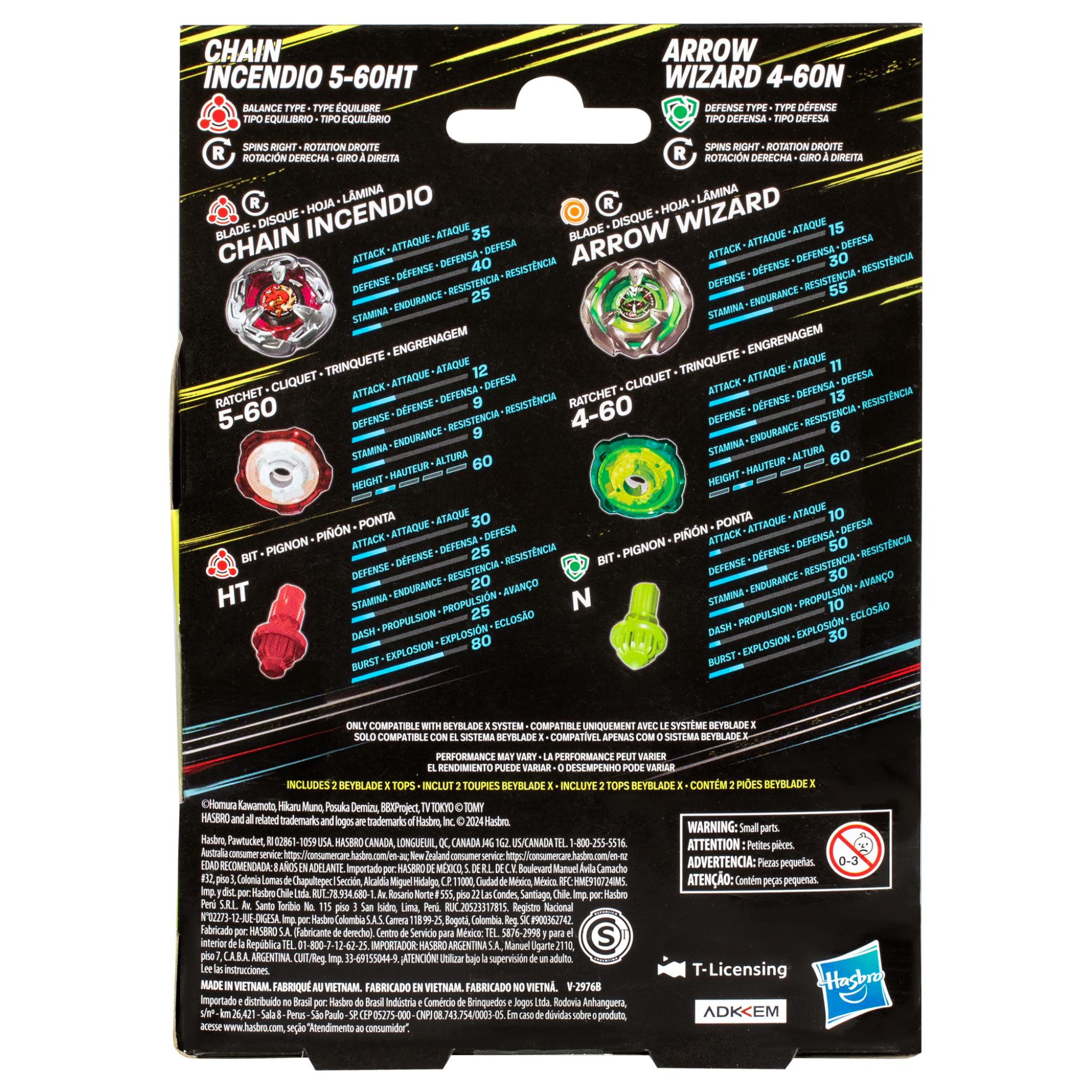 Beyblade X Chain Incendio 5-60HT and Arrow Wizard 4-60N Dual Pack Set