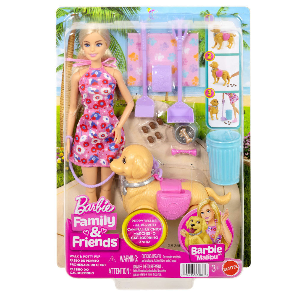 Barbie Family & Friends Walk & Potty - Barbie Malibu with dog that poops.