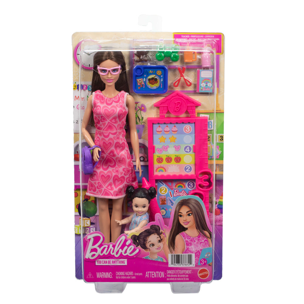Barbie Career Doll Playset - Teacher With Brunette Toddler, in packaging