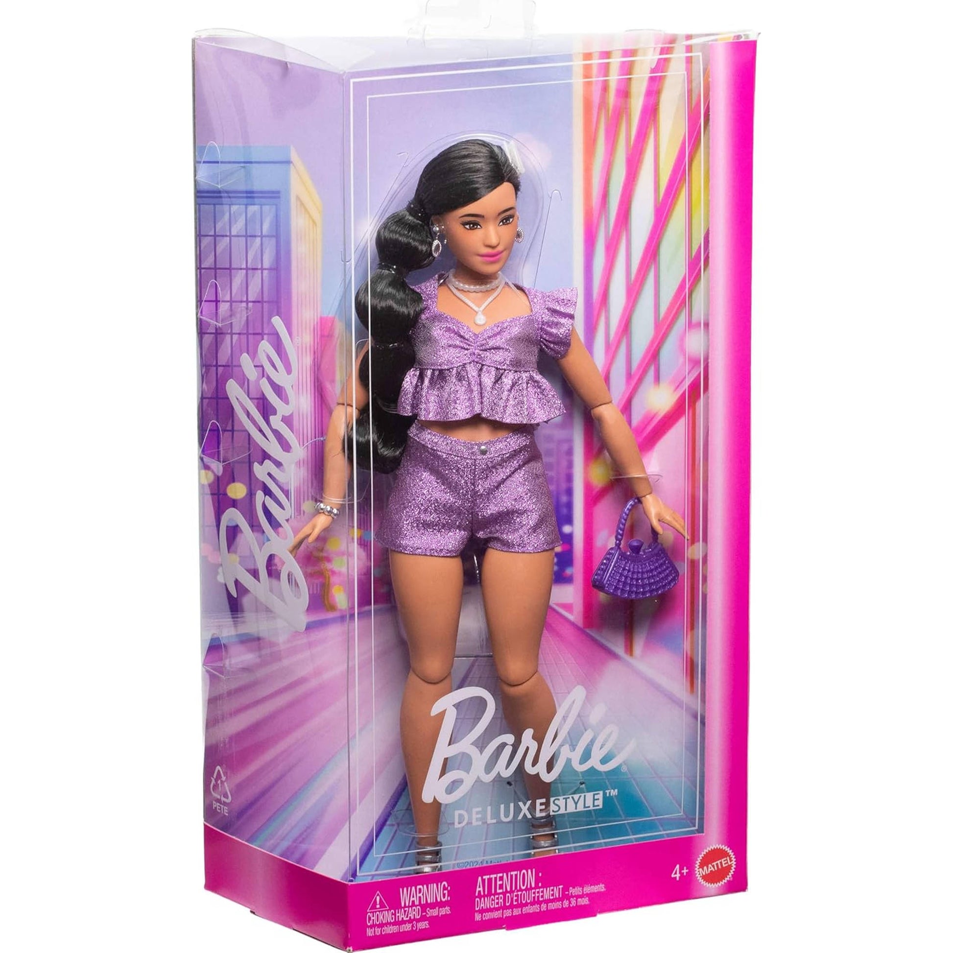 Barbie Deluxe Style Doll 8 - Sparkly Purple Top & Shorts, in packaging