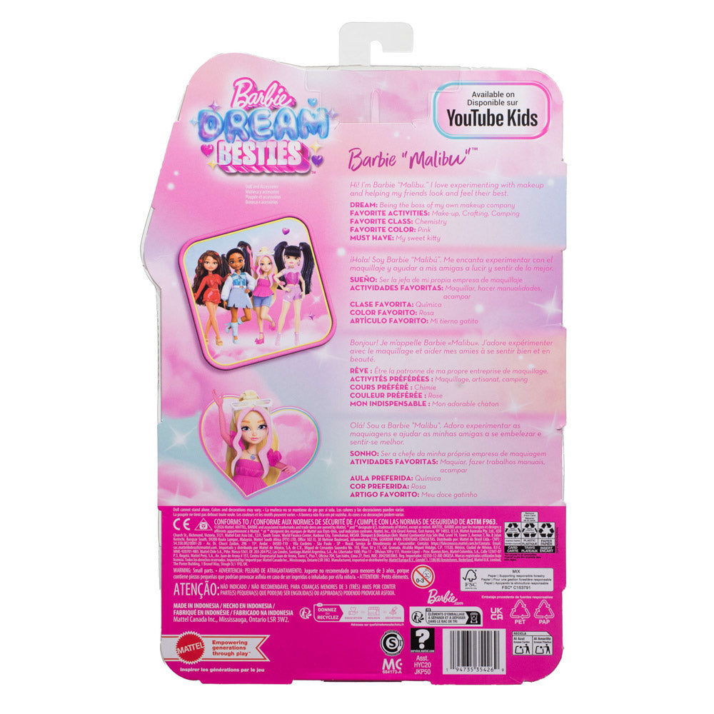 Back packaging of the Barbie Dream Besties Fashion Doll - Malibu blonde Barbie