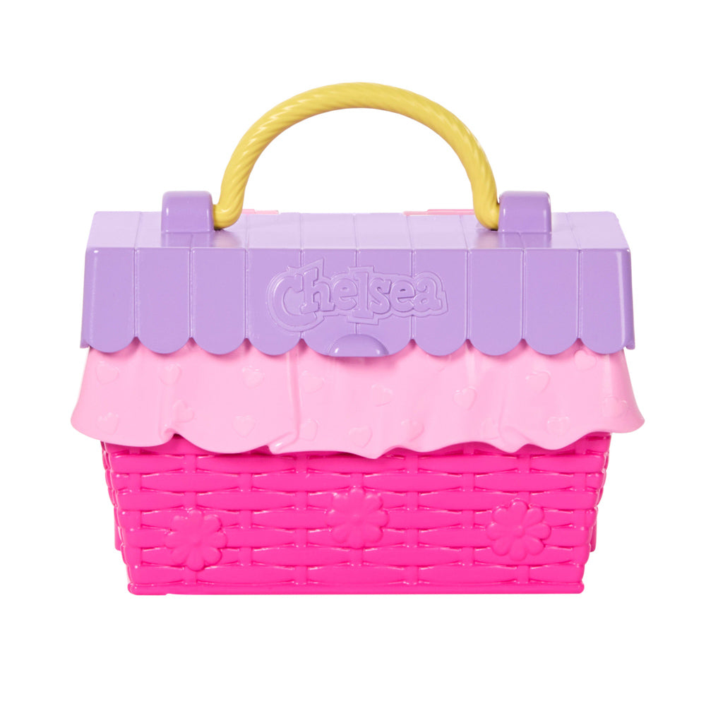 Closed picnic basket, in the Barbie Family & Friends Chelsea Tea Party Picnic Playset