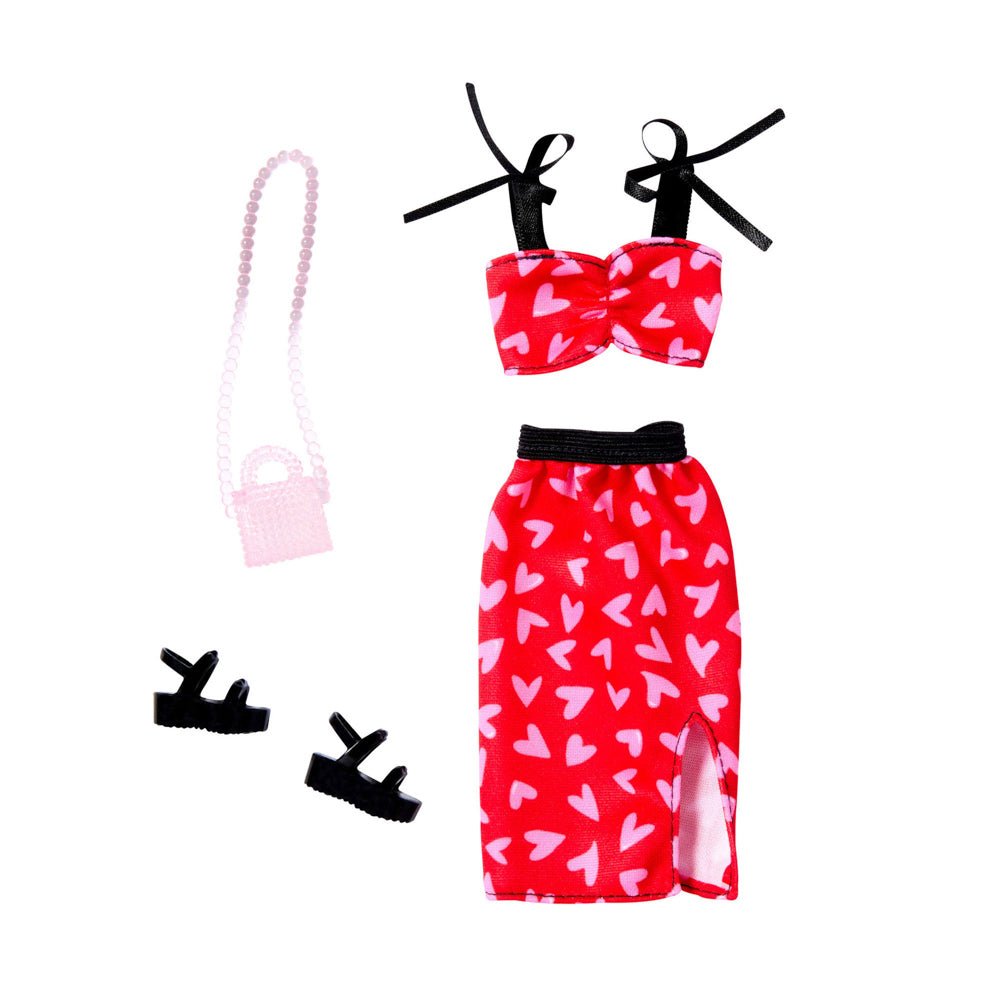 Barbie Fashion Complete Looks - Red Dress with Pink Hearts outfit