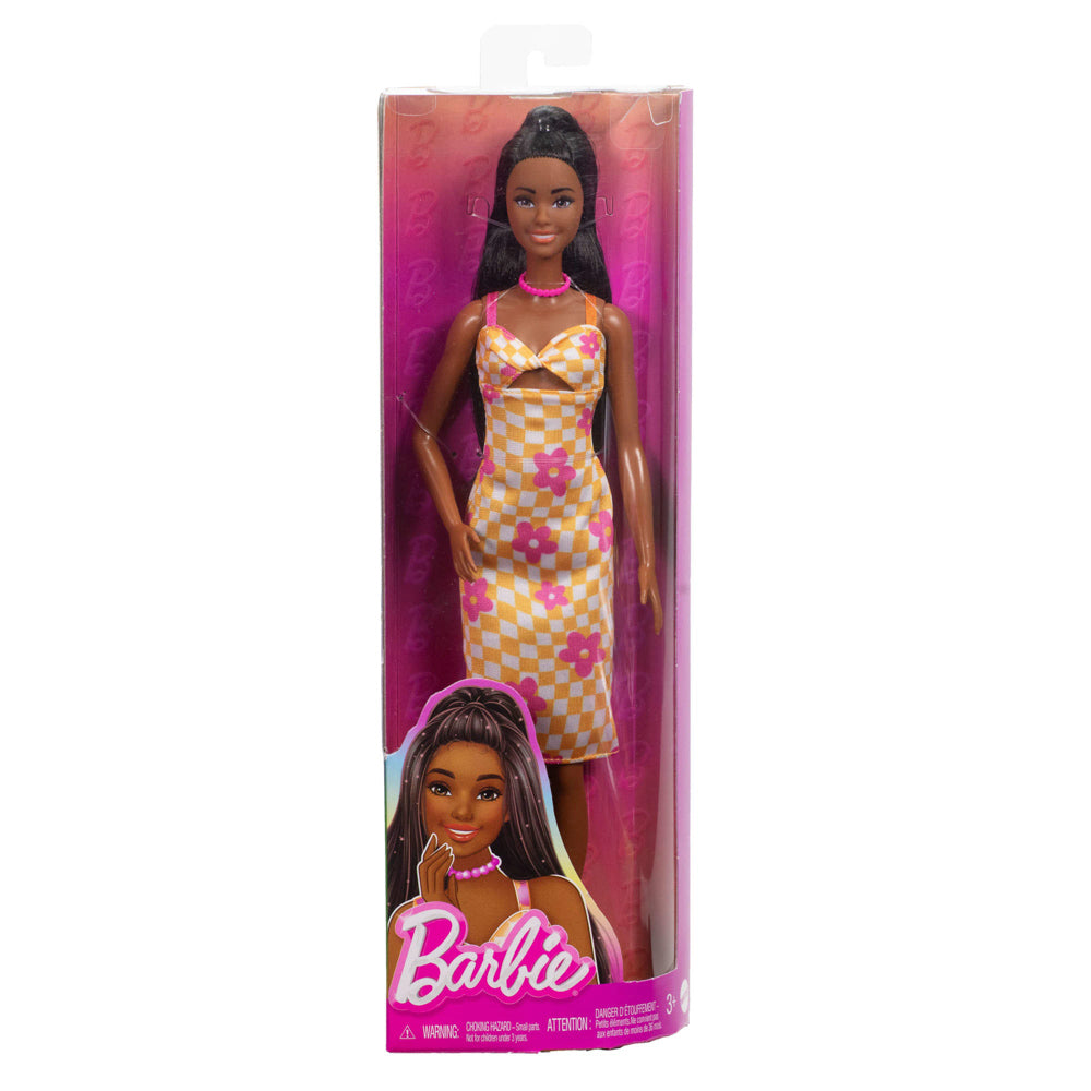Barbie Fashionista Diversity Doll with Black Hair Skin - 233 Flower Midi Dress, in packaging