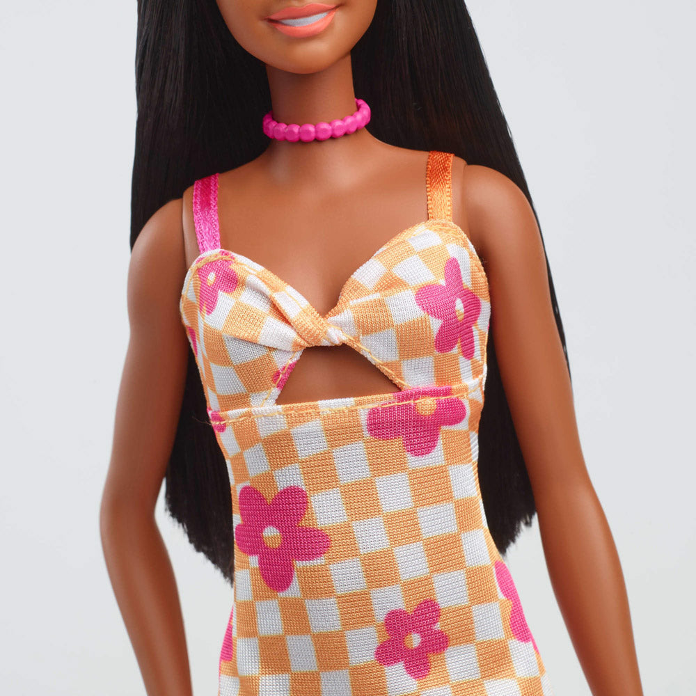 Dress on the Barbie Fashionista Diversity Doll with Black Hair Skin - 233 Flower Midi Dress