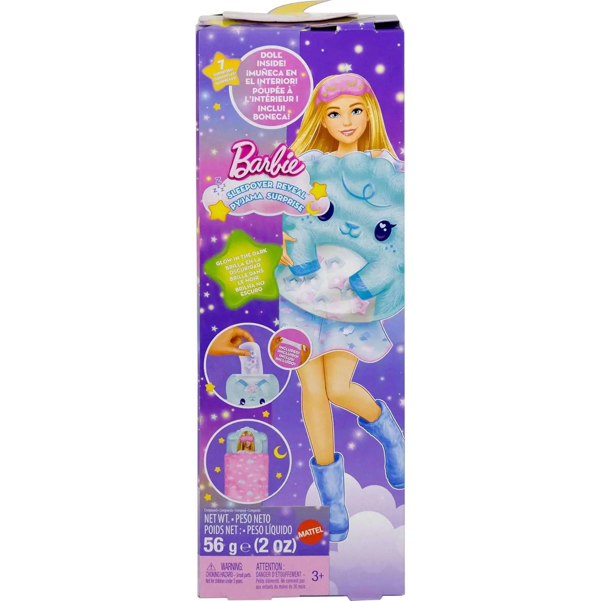 Barbie Party Unboxed Sleepover Reveal Pyjama Surprise - Blue Doll, in packaging