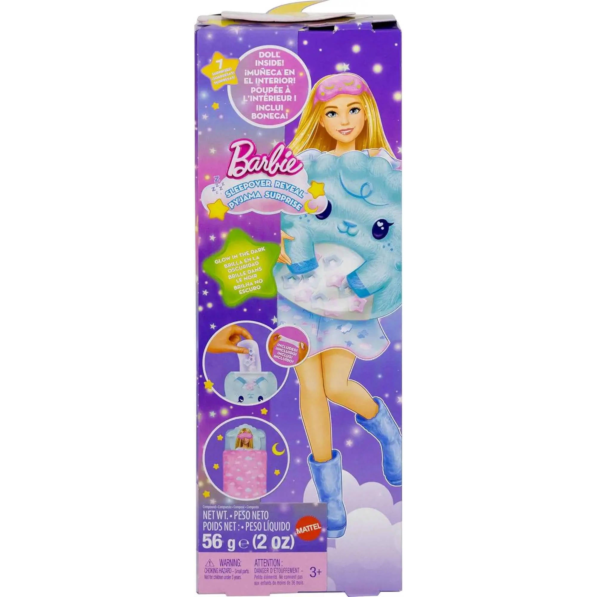 Barbie Party Unboxed Sleepover Reveal Pyjama Surprise - Blue Doll, in packaging