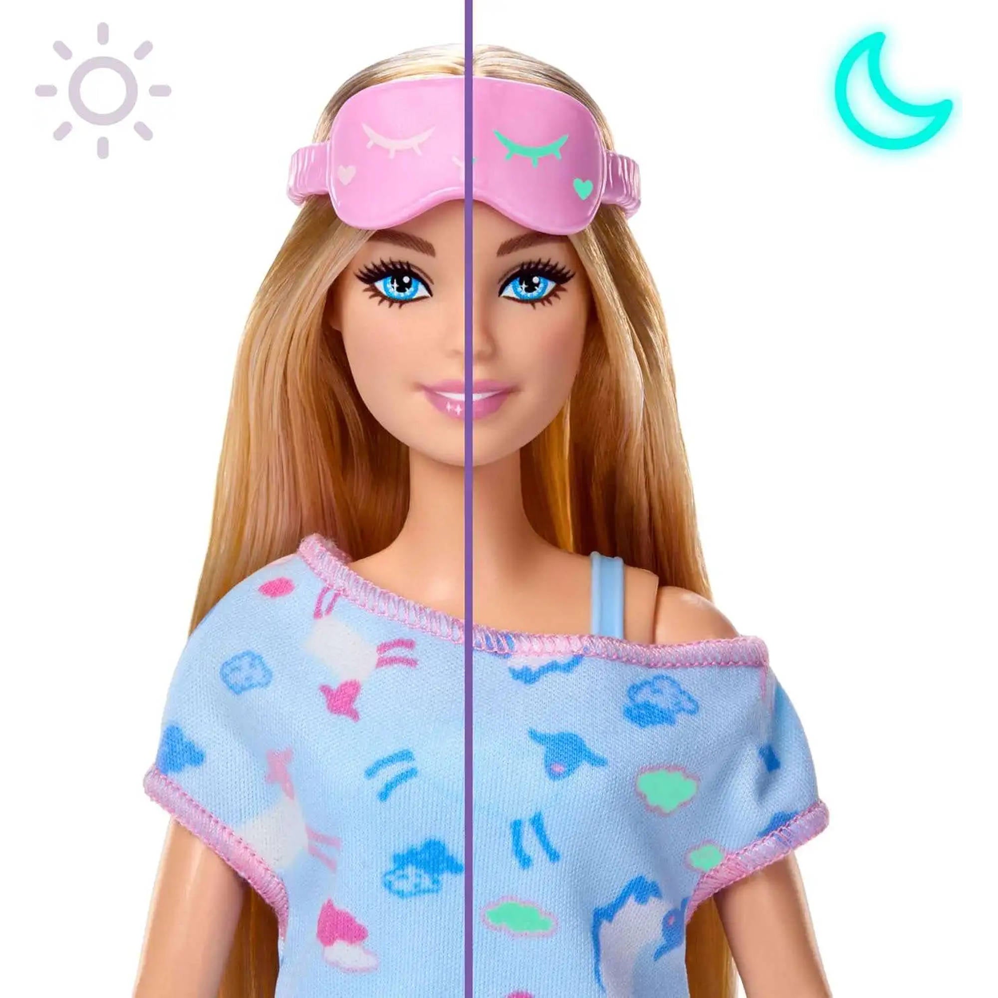 Face of the Barbie Party Unboxed Sleepover Reveal Pyjama Surprise - Blue Doll