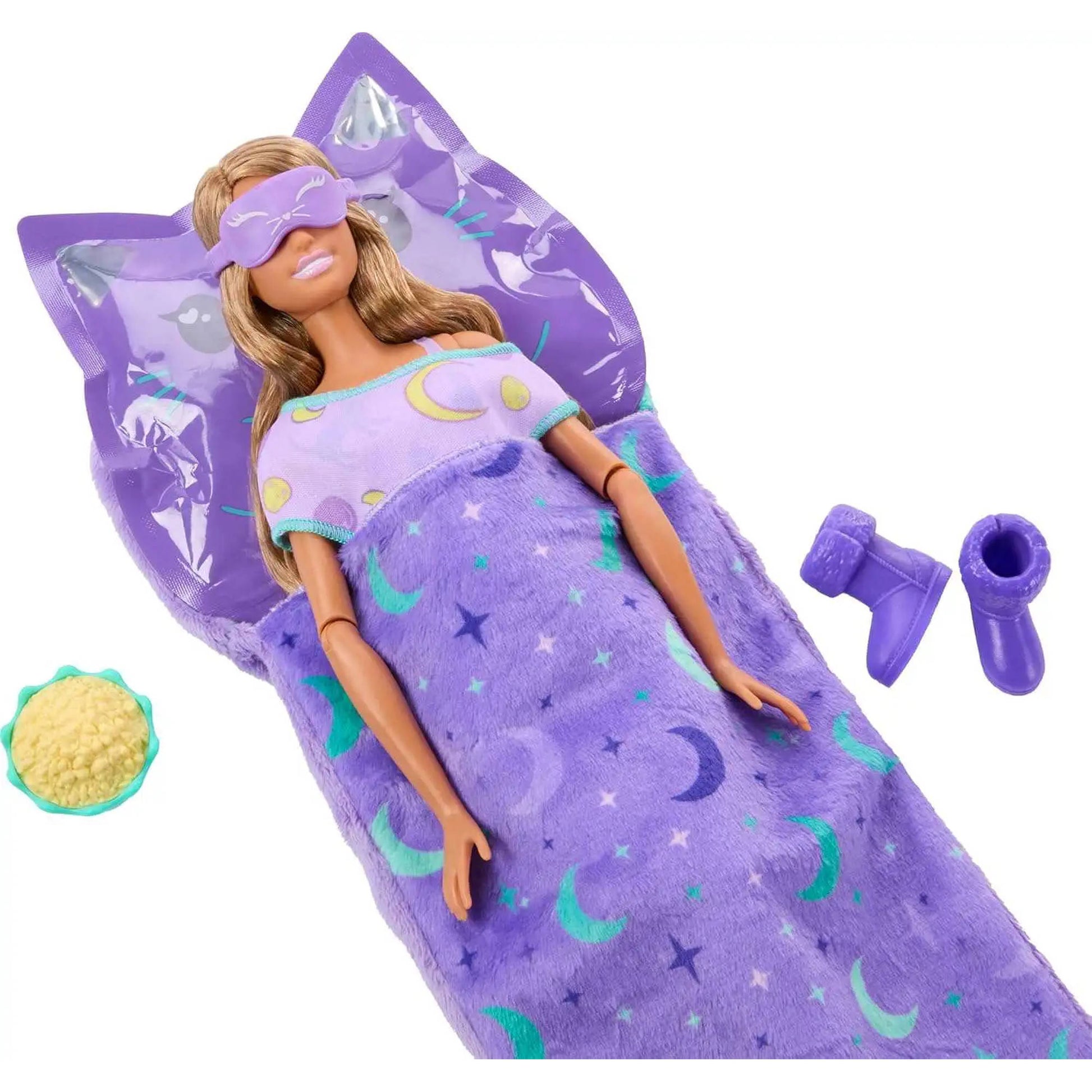 Barbie Party Unboxed Sleepover Reveal Pyjama Surprise - Purple Doll Sleeping