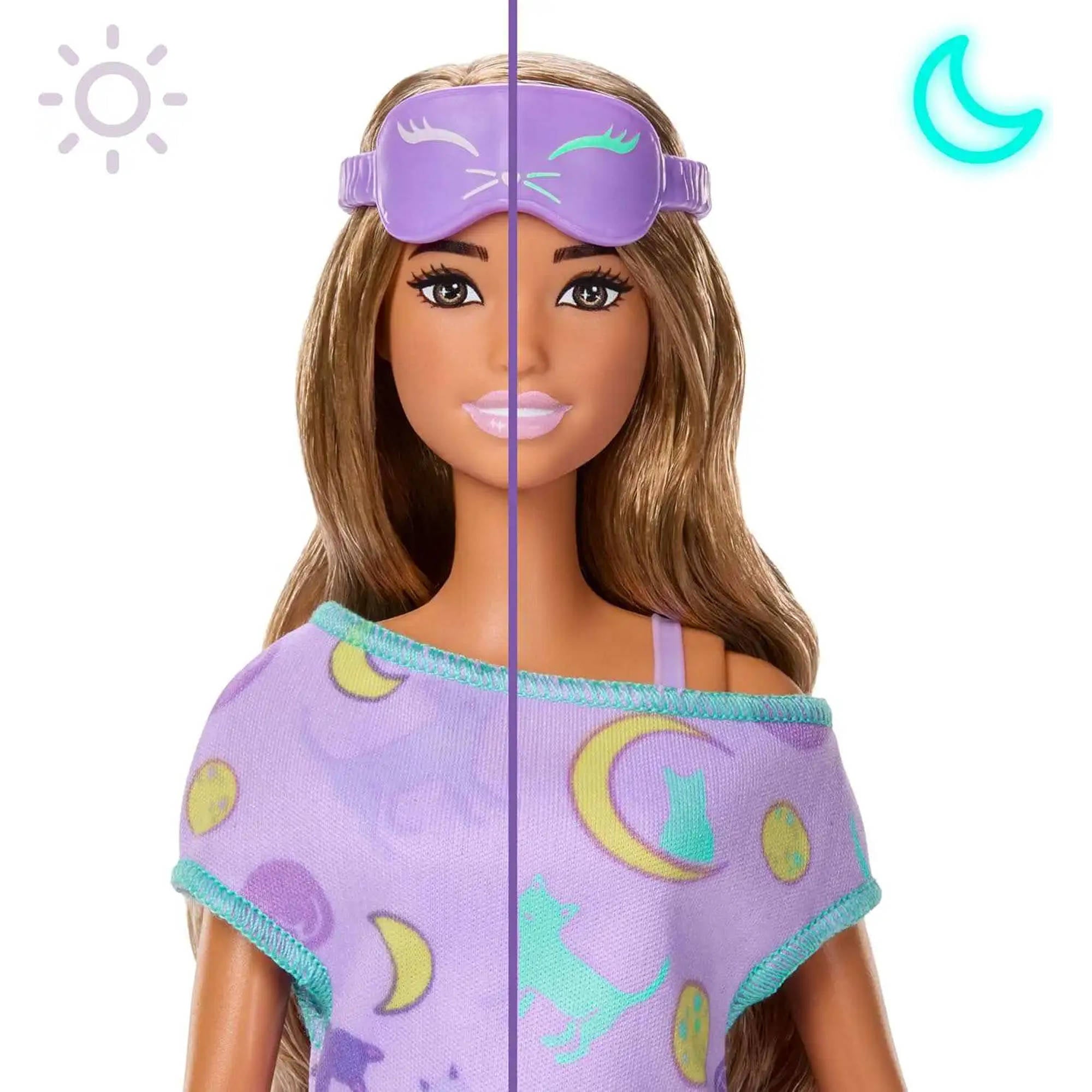 Face of the Barbie Party Unboxed Sleepover Reveal Pyjama Surprise - Purple Doll