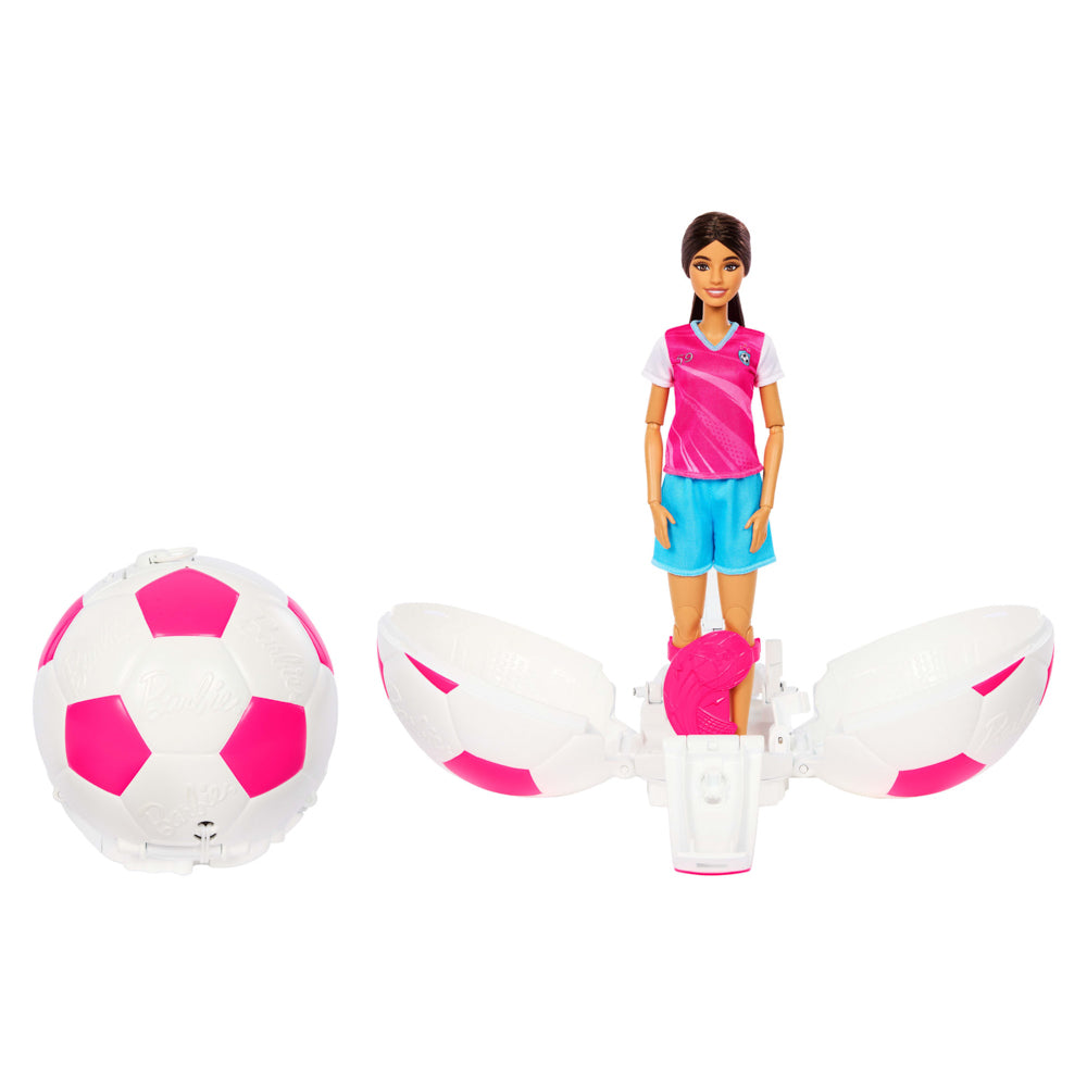 Roll the ball to reveal Barbie, in the Barbie Team Roll and Reveal Soccer Ball