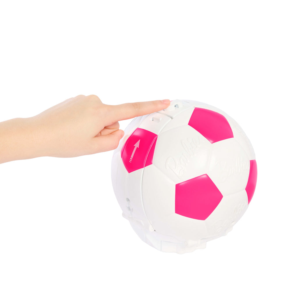 Roll the ball to reveal Barbie, in the Barbie Team Roll and Reveal Soccer Ball