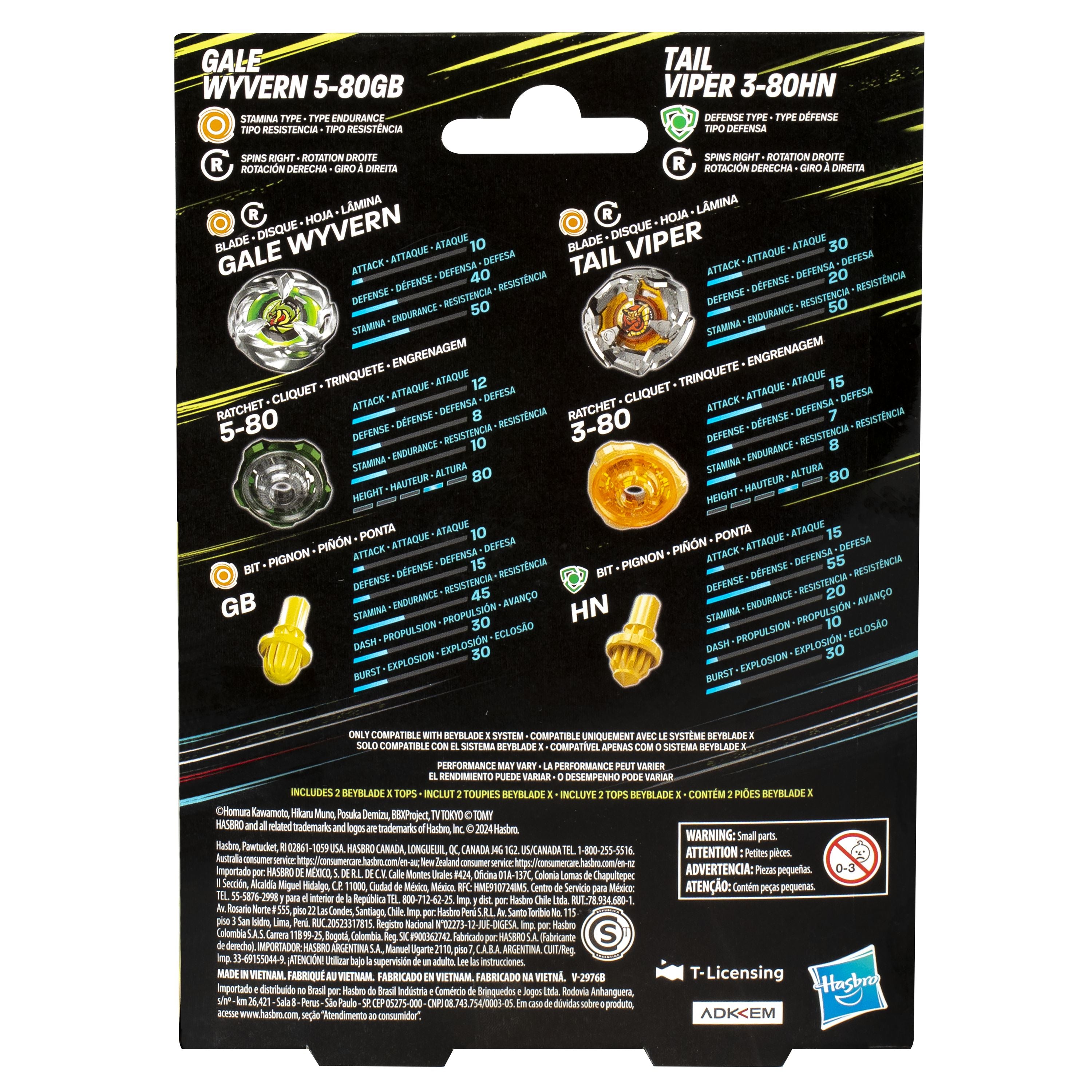 Beyblade X Gale Wyvern 5-80GB and Tail Viper 3-80HN Top Dual Pack Set - Toyworld NZ