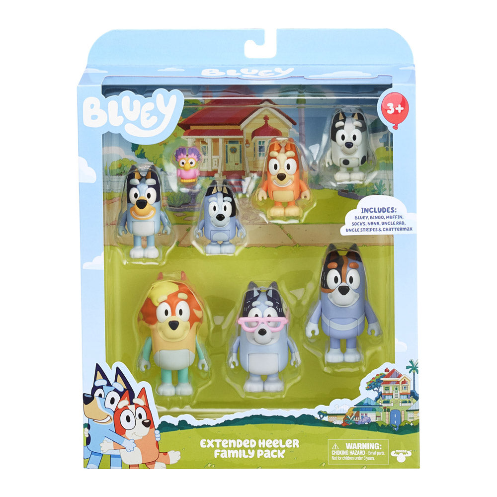 Bluey 8 Figure Extended Heeler Family Mega Pack playset, in packaging