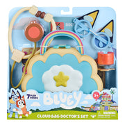 Bluey Cloud Bag Doctor Set including Stethoscope, Syringe, and Bandages.