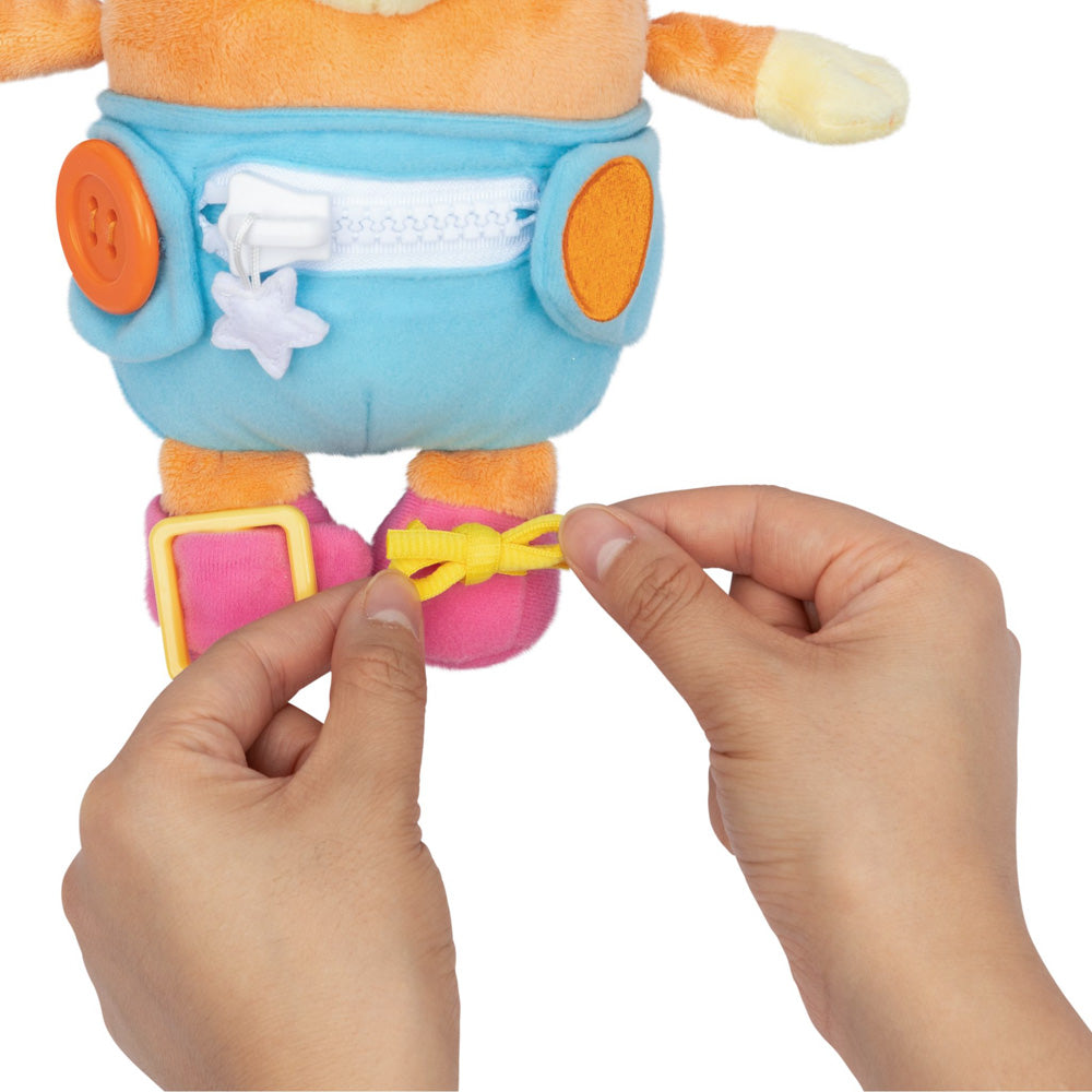 Learn how to dress, tie your shoes, buckle, zip, and use velcro, with Bluey Dress & Play Baby Bingo.