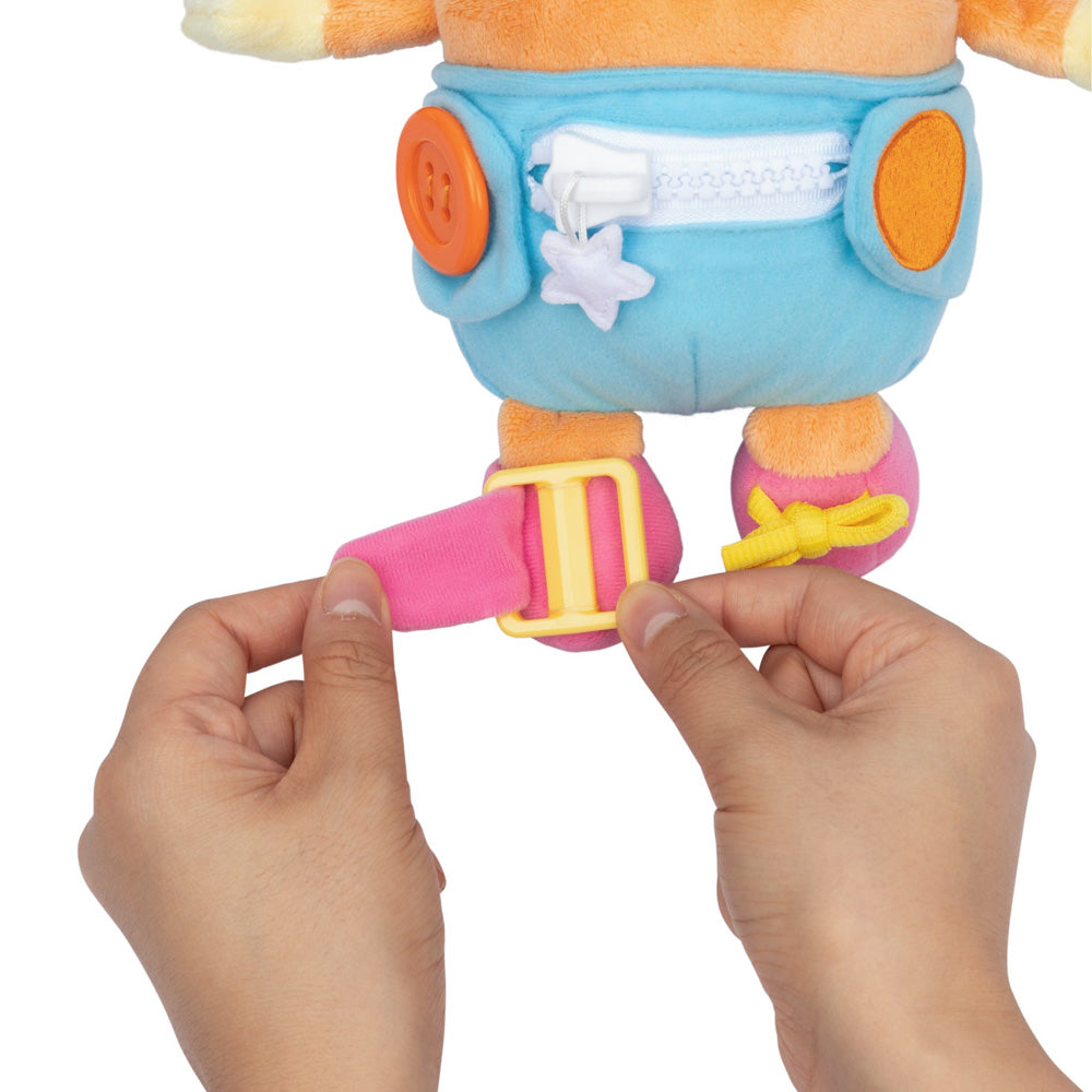 Learn how to dress, tie your shoes, buckle, zip, and use velcro, with Bluey Dress & Play Baby Bingo.
